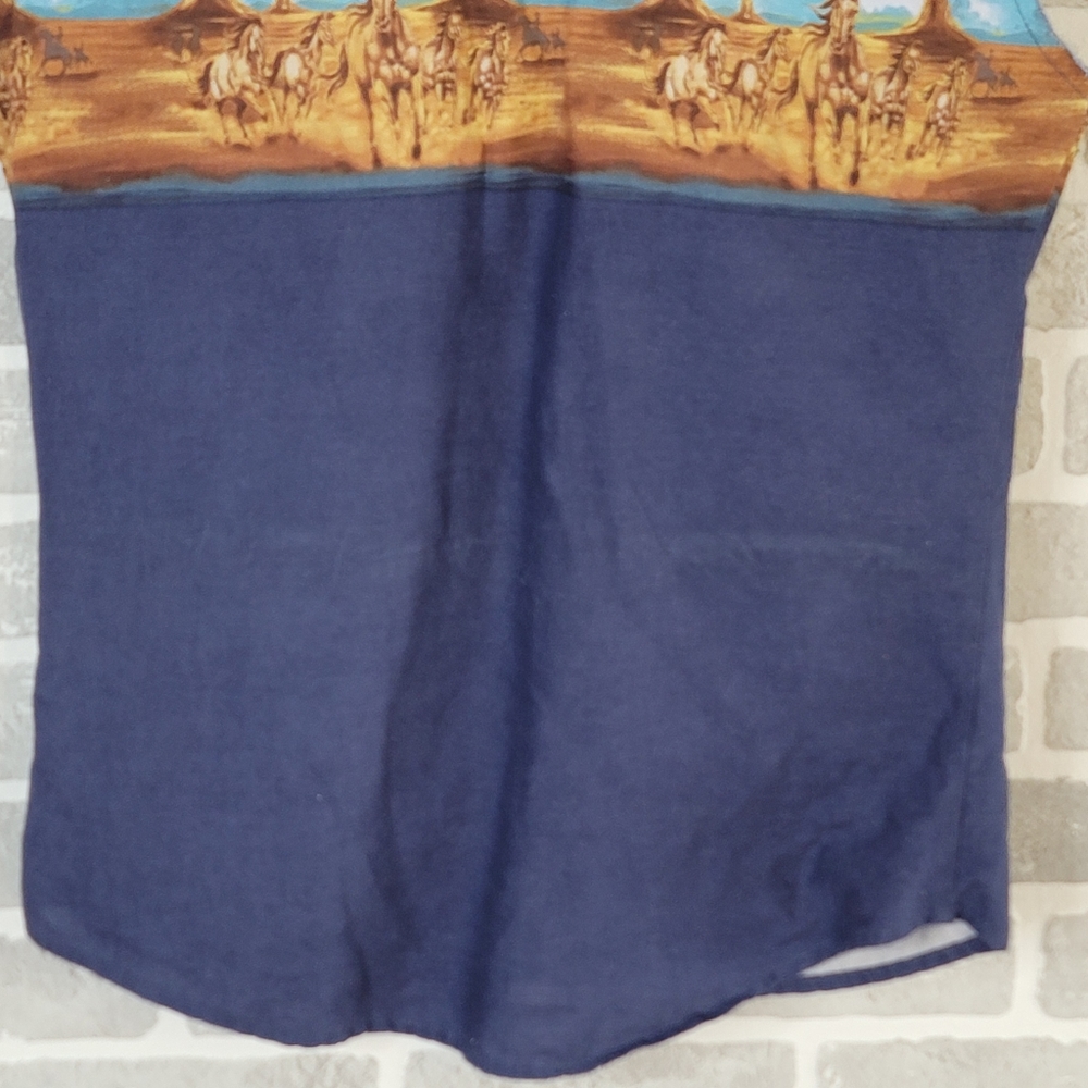 Wrangler Navy Blue Sleeveless Button-Down Shirt with Western Scene - Picture 5 of 9
